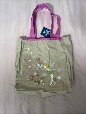 Disney Tinker Bell Beige Canvas Tote with Pink Handles